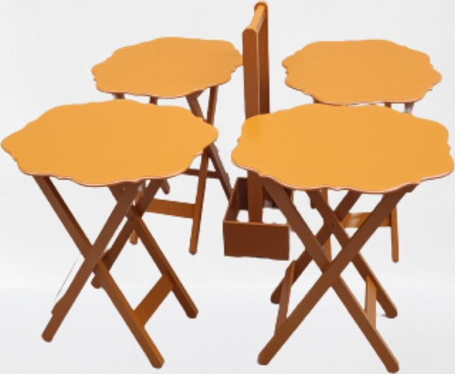 Çanta Zigon 90087 Sehpa Yonca Tk Dörtlü Model Ahşap MDF Hardal Renk Uyum El Yapım