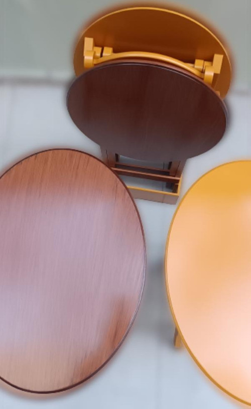 Çanta Zigon 90128 Sehpa Oval Model Ahşap Mdf Ceviz ve Hardal Renk Uyum El Yapım