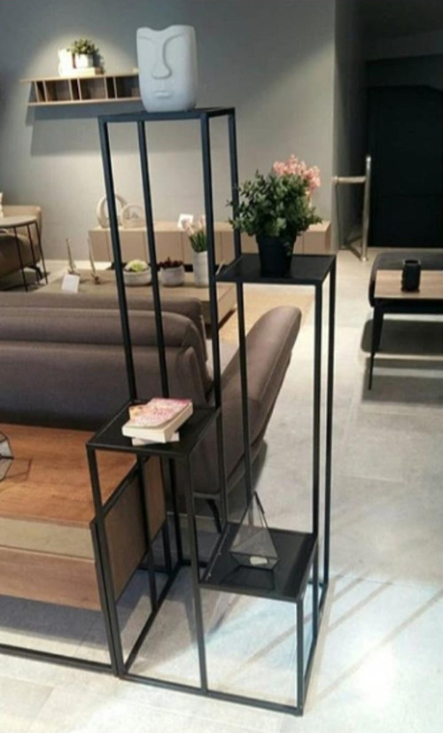 Çiçeklik Zlf 17147 Dekoratif Kule Metal Transmisyon Siyah Statik Boya El Yapım