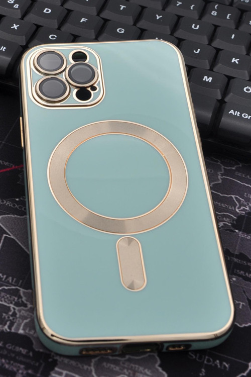 iPhone 12 Pro Uyumlu MagSafe Özellikli Lens Korumalı Renkli Kılıf Mint Yeşili