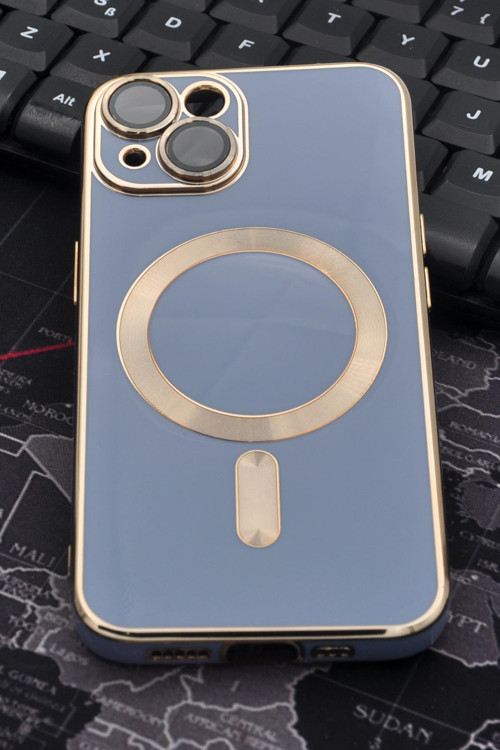 iPhone 13 Uyumlu MagSafe Özellikli Lens Korumalı Renkli Kılıf Mavi