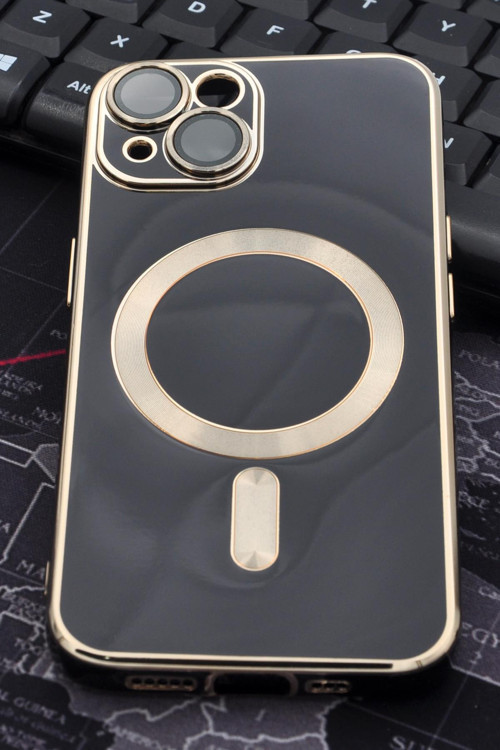 iPhone 14 Plus Uyumlu MagSafe Özellikli Lens Korumalı Renkli Kılıf Siyah