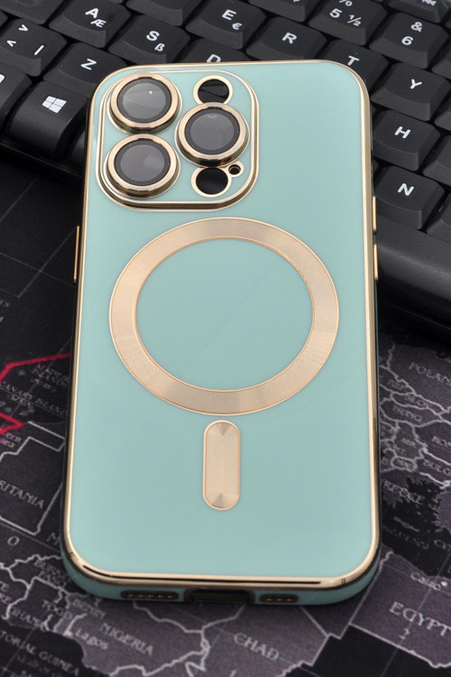 iPhone 14 Pro Uyumlu MagSafe Özellikli Lens Korumalı Lazerli Renkli Kılıf Mint Yeşili