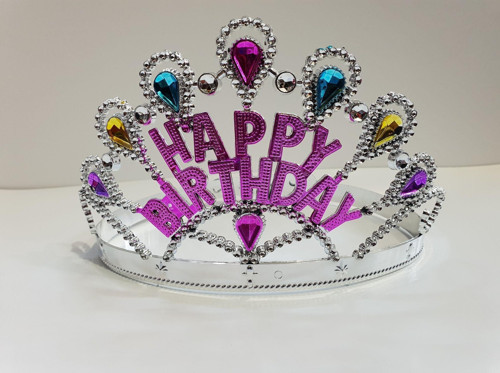 Gümüş Renk Happy Birthday Yazılı Doğum Günü Tacı 60 cm