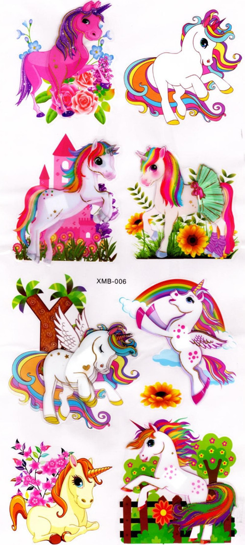 Duvar Sticker Kabartmalı 3 Boyutlu Sticker, 3d Duvar Stiker (XMB006) 55x25 cm - Unicorn Rainbow