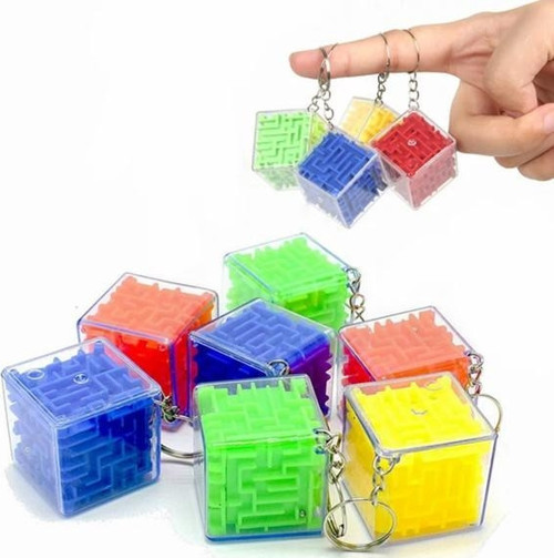 Labirent Bulmaca Küp Eğlenceli Anahtarlık 3X3 cm - Renkli