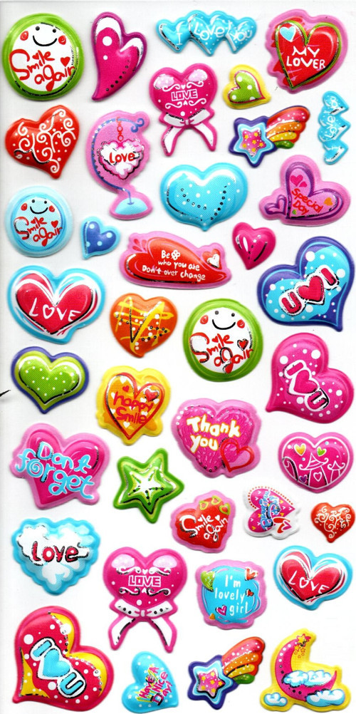Sticker Kabartmalı Stiker Defter, Planlayıcı Etiket (limlra-017) - 17X9 cm - Kalp Love