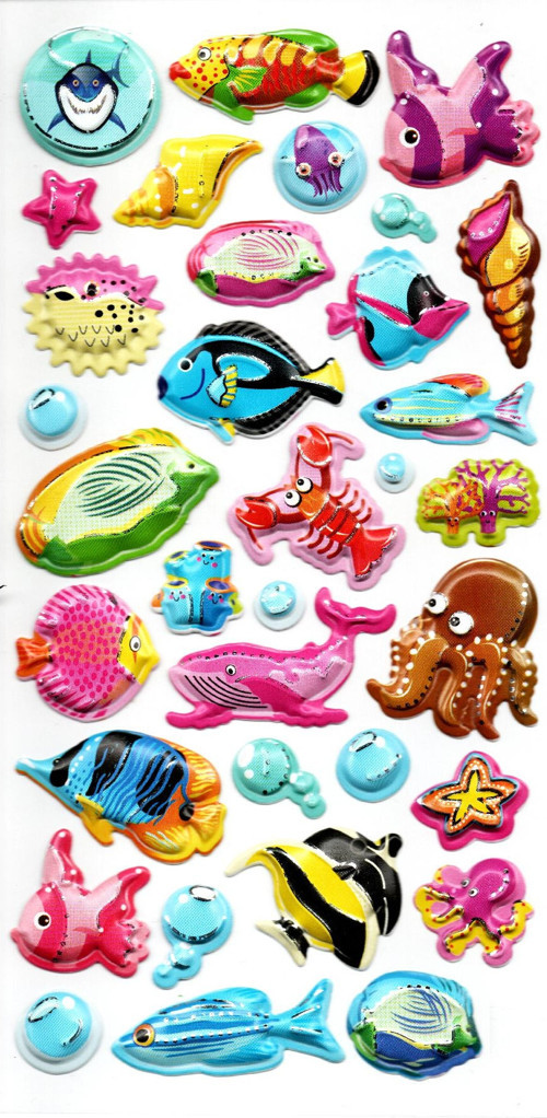 Sticker Kabartmalı Stiker Defter, Planlayıcı Etiket (limlra-036) - 17X9 cm - Balıklar