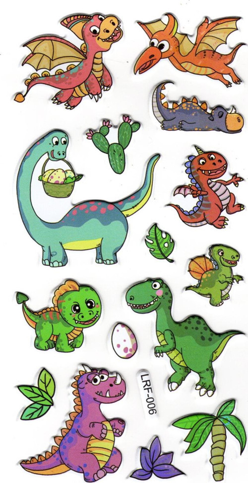Sticker Kabartmalı Stiker Defter, Planlayıcı Etiket (lrf-006) - 17X9 cm - Eğlenceli Dinazor