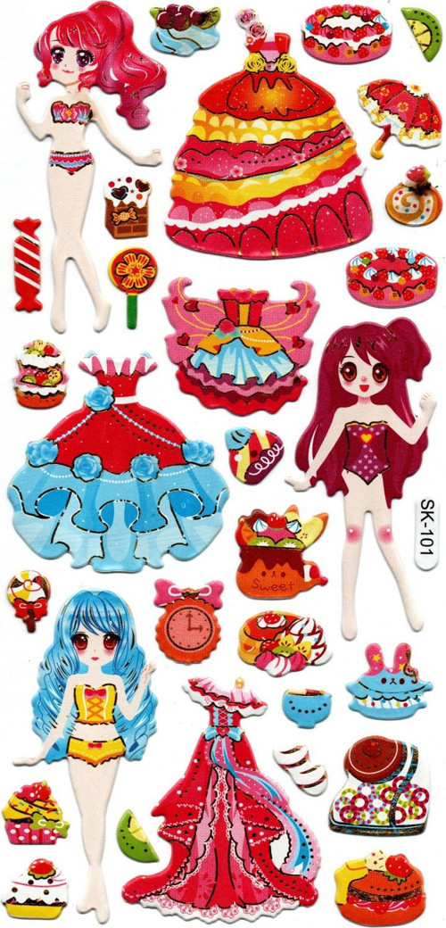 Sticker Kabartmalı Stiker Defter, Planlayıcı Etiket (sk101) 9x18 cm- Kız Giydirme