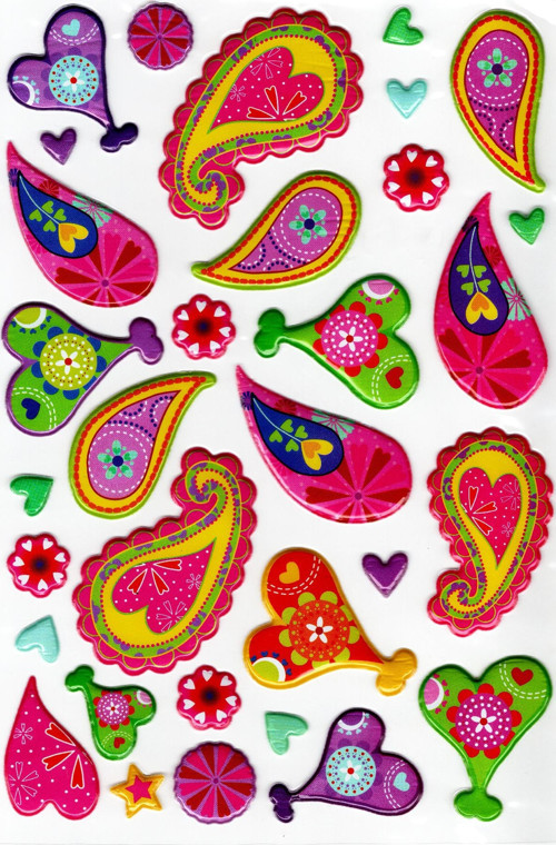 Sticker Kabartmalı A4 boyutunda Stiker Defter, planlayıcı etiket (Lim006) - Buta kalp desenli