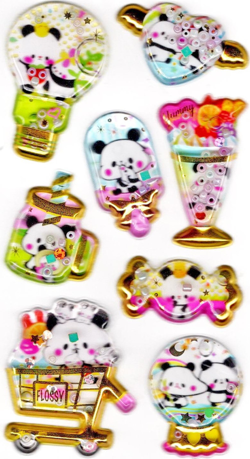Sticker Kabartmalı Stiker Defter, Planlayıcı Etiket (sulu-901) - 14X8 cm - Sulu Boncuklu Panda