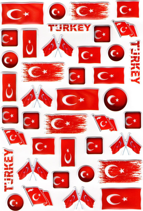 Sticker Kabartmalı A4 Boyutunda Stiker Defter, Planlayıcı Etiket, -(lim086) - Türk Bayrağı Şekilli