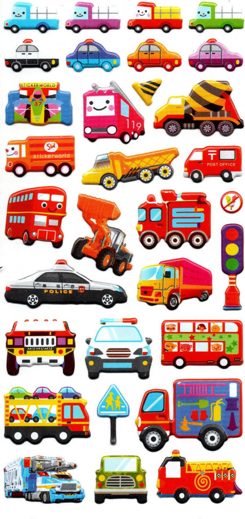 Sticker Kabartmalı Stiker Defter, Planlayıcı Etiket (lim88-048) - 17X9 cm - Sevimli Taşıtlar