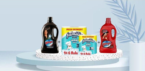 Renkli + Siyah Sıvı Deterjan 4Lt+4Lt + Familia Plus Jumbo Kağıt Havlu 3 Katlı 1=6 Rulo 2 Adet