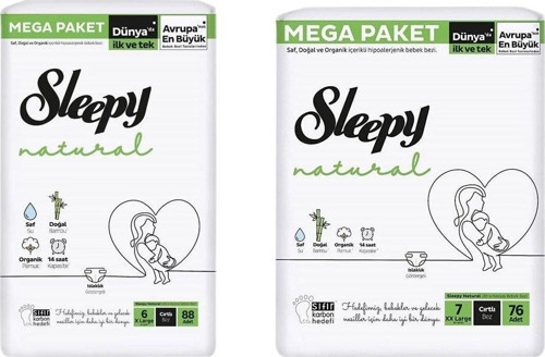 Mega Paket 6 Numara Bebek Bezi 88 Adet+ Nat.Mega Paket Bebek Bezi 7 Numara 76 Adet