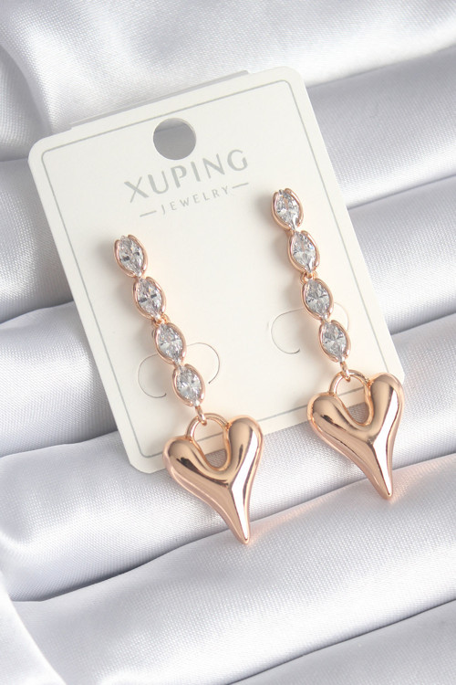 Pirinç Gold Renk Zirkon Taşlı Sallantı Kalp Model Xuping Kadın Küpe - TJ-BKP8410