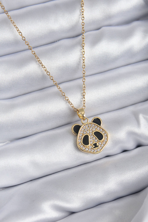 316L Çelik Zincir Gold Renk Zirkon Taşlı Panda Model Kadın Kolye