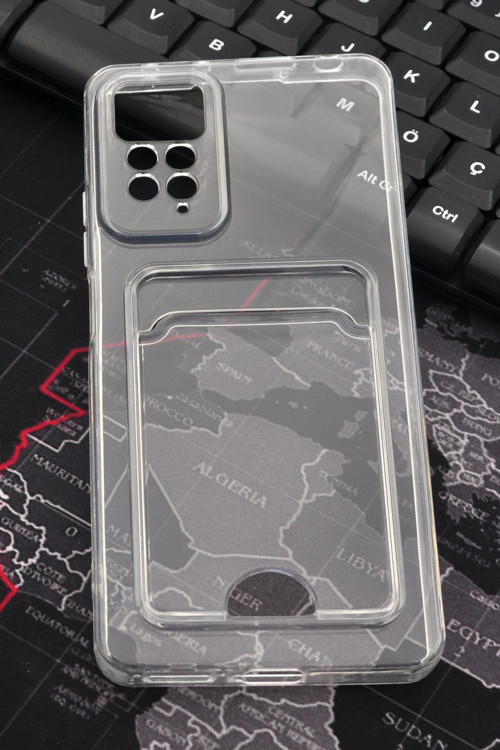 Xiaomi Redmi Note 11 Pro Uyumlu Kredi Kartlıklı Şeffaf Kılıf Kamera Korumalı