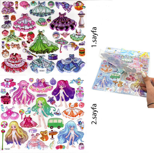 Sticker Kabartmalı Çantalı İki Sayfalı Giydirme Sticker Seti (ZYB-11) - 20x23 cm - Prenses Balo