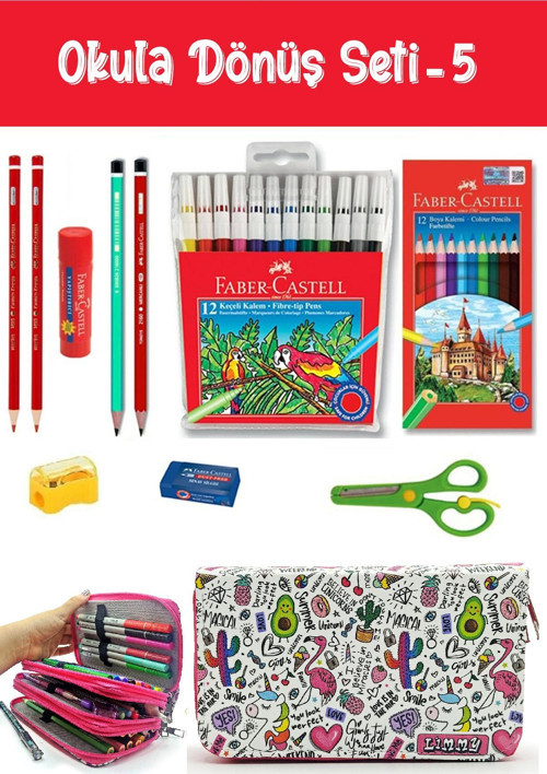 Kırtasiye Seti Unicorn-Flamingo-Avakado Desenli Kalem Kutulu 11 Parça Okula Dönüş Set:5