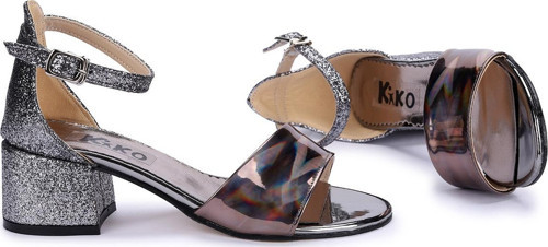 768 Ayna Kum Günlük Kız Çocuk 3 Cm Topuklu Sandalet Ayakkabı Platin