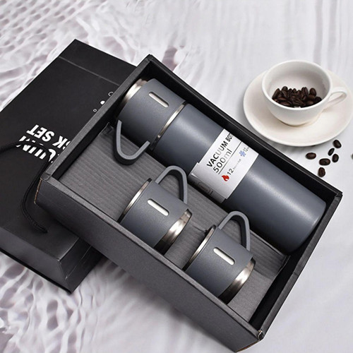 Termos Vaakum Flask Set Vakumlu Profesyonel 500Ml 3 Fincanlı Paslanmaz Kamp Gezi Çelik Termos İçecek