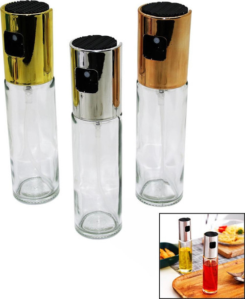 100 ML SPREY CAM YAĞDANLIK KROM - RENKLİ SPREY KAFA - İNCE UZUN ŞİŞE