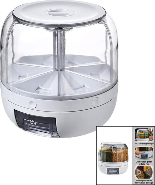 360° DÖNEBİLEN GIDA ORGANİZERİ 6 BÖLMELİ - 6KG. OTOMATİK DÜĞME MUSLUK