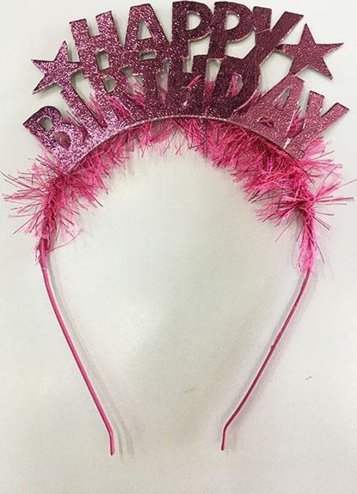 Happy Birthday Yazılı Metalize Pembe Renk Parti Tacı