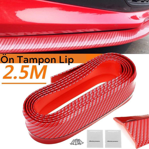 Kırmızı Renkli 2,5 Metre Araba Oto Ön Tampon Koruyucu Kauçuk Pratik Tampon Şerit Bant Döşeme Kiti (4