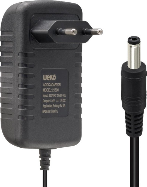 WEKO 8.4 VOLT - 1 AMPER - 8.4 WATT 5.5*2.5 UÇLU LİTYUM PİL LEDLİ YERLİ ÜRETİM ŞARJ ADAPTÖRÜ (OUT:6V-