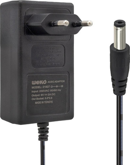 WEKO 9 VOLT - 2 AMPER 5.5*2.5 UÇLU YERLİ ÜRETİM PLASTİK KASA PRİZ TİPİ KUTUSUZ ADAPTÖR