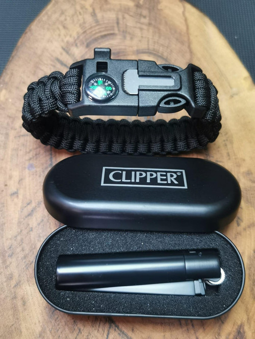 İsme Özel Metal Clipper Çakmak ve İpli Pusula Bileklik