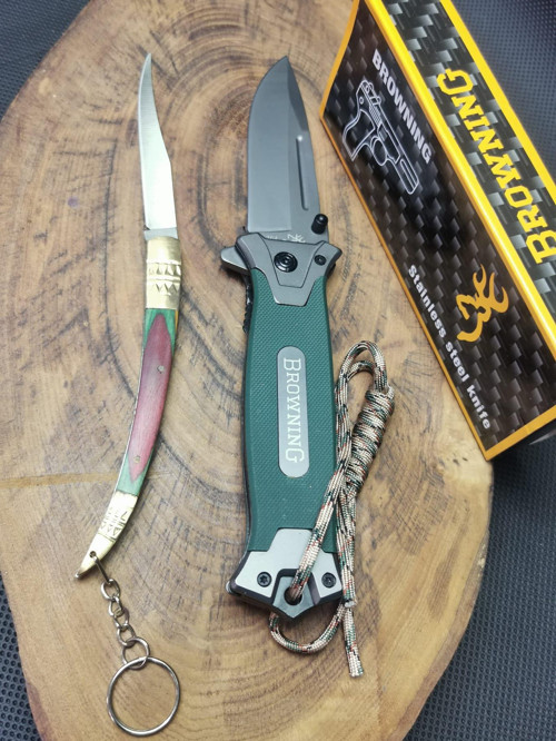 Kamp Outdoor 21 cm Yeşil İpli Browning Avcı Çakısı ve Kılçık Çakı Seti