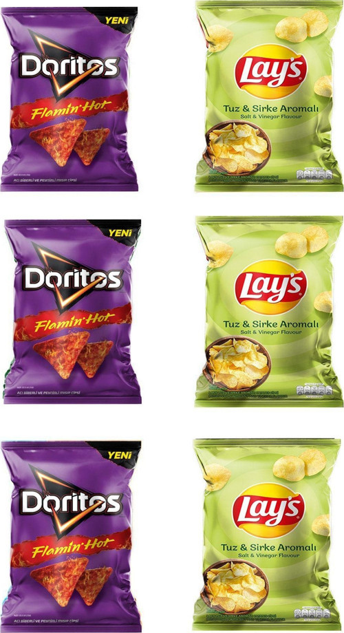 Flamin Hot Acı Biberli Peynirli 3 Adet Lay's Sirke & Tuz Cips 3 Adet