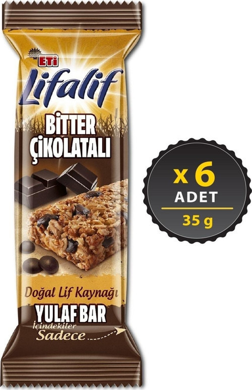 Lifalif Bitter Çikolatalı Yulaf Bar 35 g x 6 Adet