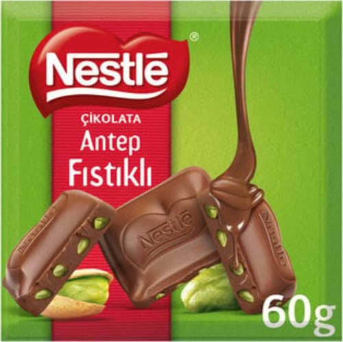 Antep Fıstıklı Sütlü Kare Çikolata 60 G X 10 Adet