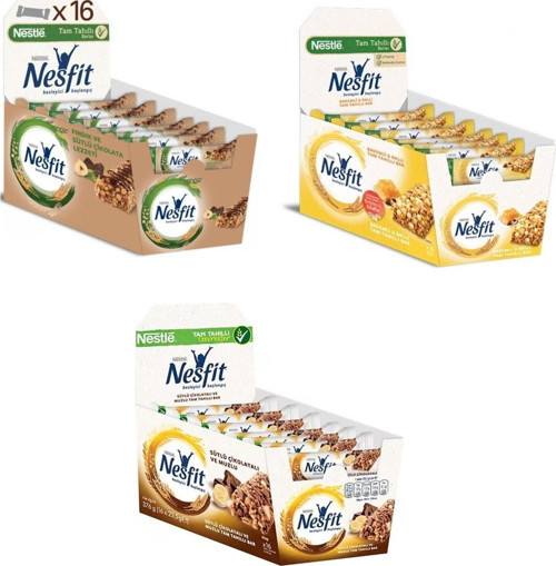 Nesfit Fındıklı,Sütlü Çikolatalı Ve Muzlu,Bademli &ballı ve tam tahıllı Bar 22,5 gr x 16 Adet