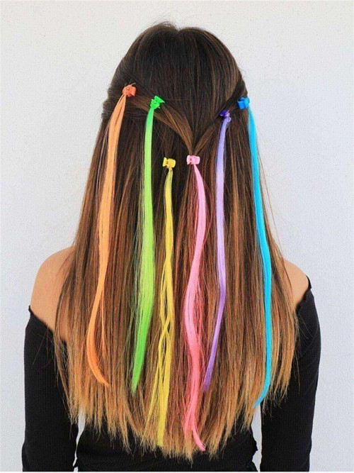 Rengarenk Unicorn 6lı Takma Postiş Saç Toka Pembe Mavi Sarı Mor Yeşil Renkli