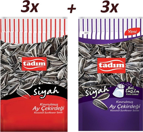 Kavrulmuş Taze Siyah Çekirdek Bol Tuzlu, Tuzsuz Karma Paket (180 Gr.) 3'er Adet Yeni Mahsul