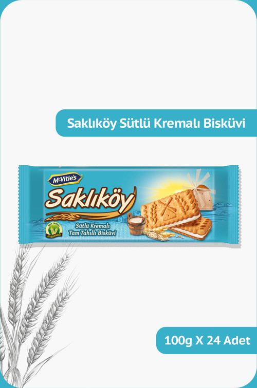 SAKLIKÖY Sütlü Kremalı Tam Tahıllı Bisküvi - 100 gram - 24 Adet