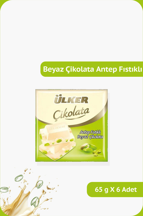 Antep Fıstıklı Beyaz Çikolata - 65 gram - 6 Adet