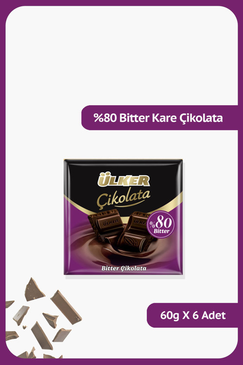 Çikolata Kare Bitter %80 Kakao 60 Gr (6 Adet)