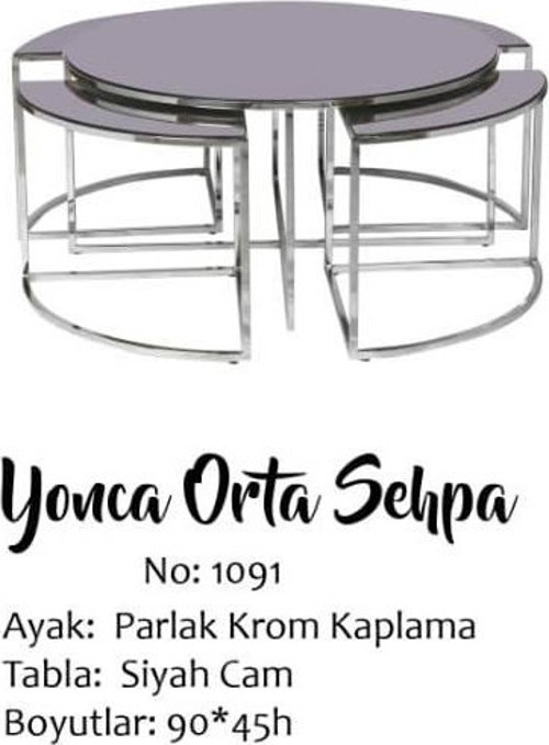 Brc YONCA Zigon-Orta Sehpa Düz Siyah Temper Cam Metal gümüş renk Kaplama El Yapım