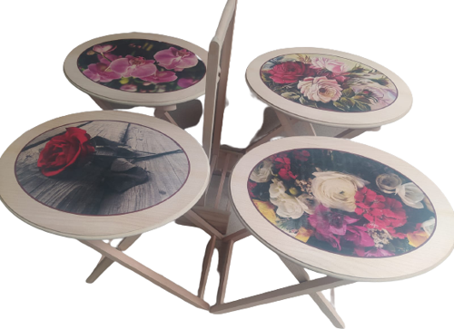 Çanta 18163 Zigon Sehpa Çiçek Resimli MOTİF MODEL HAM Natüre Kayın Torna El Yapım