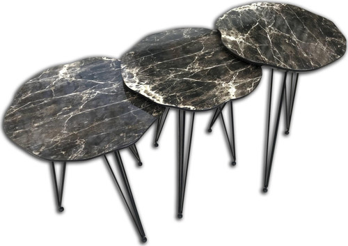 Zigon 12572 PAPATYA Model Metal Siyah V Ayak Siyah Mermer DESEN Tabla El Yapım
