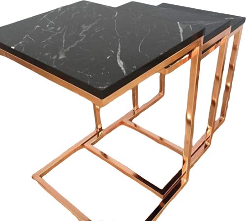 Zigon ZLF 17145 C Model sehpa Metal ROSE Kaplama MDF siyah mermer tabla El Yapım