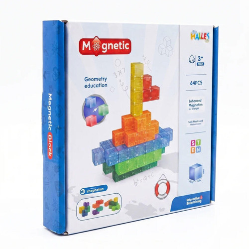 Magnet Küp Yapı Blok Seti 64 Parça - Güçlü Mıknatıslı Eğitici Bloklar