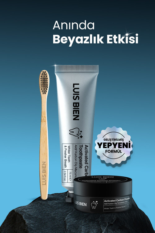 Aktif Karbon Diş Temizleme ve Beyazlatma Seti | Macun + Toz + Bambu Fırça